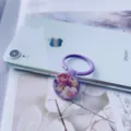 Elegant purple round phone ring holder with vintage floral rose pattern for smartphone accessory - Finger Ring Holder / Purple