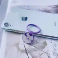 Purple floral phone ring holder with white flower resin design for mobile smartphones - Finger Ring Holder / Purple-4