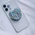 Heart-shaped MagSafe phone grip with colorful natural abalone shell resin finish. - Heart Magnetic Holder / Blue Abalone Shell