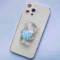 Supporto per cellulare a forma di orsetto trasparente con lecca-lecca blu a spirale - Supporto a gonfiabile / Orso Lecca-lecca Blu