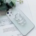 Simpatico supporto per cellulare a forma di orsetto glitterato su smartphone verde - Supporto Orso / polvere brillante argentata