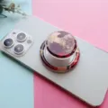 Close-up of magnetic phone grip with elegant painted rose flower pattern on white phone - Magnetic Stand / Deep Red Flower