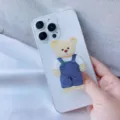Niedlicher Handy-Grip aus Acryl mit Bärenmotiv, koreanischer Stil, universeller Ständer - Erweiterbarer Ständer / Bär in Latzhose