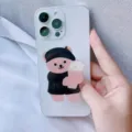 Süßer koreanischer Teleskop-Handyständer aus Acryl mit Cartoon-Bär und Blumenstrauß - Erweiterbarer Ständer / Blumen-Bär