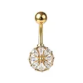 Elegant gold stainless steel belly piercing with sparkling flower cubic zirconia stones. - Design No.3