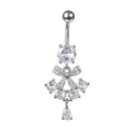 Macro view of a silver bow-themed belly button ring with sparkling white zircon stones - Bow Knot Drop Style (3#)