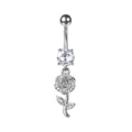 Macro detail of a silver-toned rose flower navel piercing ring with sparkling clear zircon - Rose Pendant Style (4#)