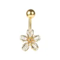 Gros plan d'un piercing de nombril doré avec un motif de fleur en cristal clair - Design No.5