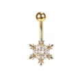 Piercing de nombril élégant en forme de flocon de neige doré avec des zircons brillants - Design No.14