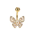 Détail d'un piercing de nombril papillon doré en acier inoxydable orné de zircons. - Design No.15