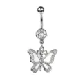Silver butterfly belly button ring with white inlay and sparkling crystals - White Butterfly Style (10#)