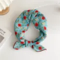 Blue floral cotton linen square scarf, vintage twisted headband and elegant neck piece. - Cosmos Blue (29B)