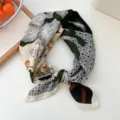 Women fashion floral print square scarf silk touch neckerchief elegant small scarf for spring - Grid Floral Green