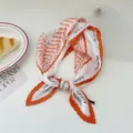 Pleated square scarf silk scarf women spring summer fashion orange white geometric print head wrap - Orange Flower Print