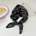 Black and white pleated square scarf, chic polka dot design for women hair band. - Black Polka Dot Frame