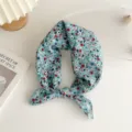 Floral cotton linen small square scarf stylish versatile neckerchief hair band accessory - Cineraria Blue (25B)