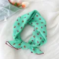 Green floral square scarf for women, lightweight cotton linen neckerchief for summer and autumn. - 26B Wildflower Teal