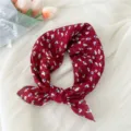 Red floral cotton linen square scarf, Japanese style hair band, elegant lightweight neckerchief. - 27B Blue Heart Floral Burgundy