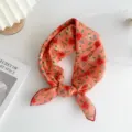 Cotton linen floral small square scarf vintage style hair band decorative neck scarf - Cosmos Orange (28B)