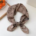 Brown cotton linen paisley small square scarf for women, vintage star floral neckerchief style. - 22 Cotton-Star & Small Flower Coffee