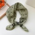Green cotton linen bandana square scarf paisley floral print elegant neckerchief for women - 23 Cotton-Star & Small Flower Green
