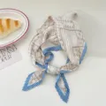 Pleated square silk scarf for women, blue white geometric polka dot hairband neckerchief. - #18 Pleated Blue Polka Dot Frame