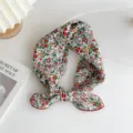 Floral small square scarf hair band, versatile neckerchief, stylish spring autumn accessory. - Mixed Floral White (22B)