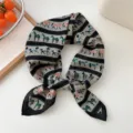 Equestrian striped small square scarf, fashionable silk-feel neckerchief and stylish bag accessory variant. - 27 Cotton-Oblique Color Horses Black