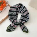 Stylish cotton linen square scarf for women featuring elegant horse and stripe pattern design. - 28 Cotton-Oblique Color Horses Green