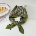 Green pleated square scarf for women, chic vintage print neckerchief and stylish hair band accessory. - Green Sun Butterfly Paisley