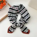 Equestrian print skinny twilly scarf, elegant black and white silk feel neck accessory for women - 29 Cotton-Oblique Color Horses Orange Red