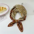 Brown striped pleated square scarf neckerchief hair band for women spring summer fashion. - Green Orange Yellow Maze