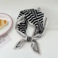 Black and white pleated square scarf, geometric printed fashion neckerchief for women. - Beige Black Maze Stripes
