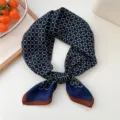 Cotton linen small square scarf for women, fashionable geometric decorative neckerchief and shawl. - 33 Cotton-Chain Link Navy