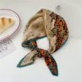 Pleated square scarf for women, elegant floral printed silk feel neckerchief for daily wear. - Orange Leaf Patchwork
