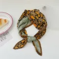 Elegant pleated square silk scarf for women, trendy floral print neckerchief and hair band. - Yellow Leaf Patchwork