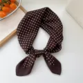 Brown polka dot square scarf for women, elegant neckerchief and stylish fashion hair accessory. - Dense Dot Frame Brown