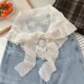Vintage white lace ruffle triangle scarf chic women fashion neckerchief shawl wrap - Square Flower Triangle Style (1) / One Size / Off White