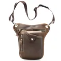 Mens vintage genuine leather drop leg bag tactical waist pack motorcycle thigh bag for outdoor. - Crazy Horse Leather Coffee (With Logo)