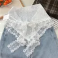 White lace floral embroidered triangle scarf vintage hollow out decorative neckerchief layered accessory. - Flower With Leaves Style (4) / One Size / White