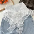 Korean vintage lace floral triangle scarf stylish layered hair scarf for women new chic - Line Flower Style (5)