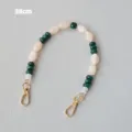 Detailed view of 38cm acrylic beaded strap with green and white beads and gold clasps - Flat Bead Style / 38cm Size / Beige Green