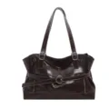 Sac cabas élégant marron foncé brillant avec boucle en cœur et grande capacité pour femme - Standard / Café