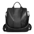 Multifunktionaler schwarzer Damenrucksack aus Kunstleder mit eleganter Volltonstruktur - Schwarz