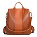 Stylischer brauner Damenrucksack aus Kunstleder mit kontrastierendem vertikalem Mittelstreifen - Braun