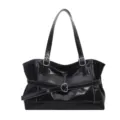 Sac cabas noir brillant élégant avec boucle en forme de cœur argentée et grande capacité - Standard / Noir