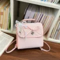 Stylish pink polka-dot sweet style backpack with bow and pearl charm decoration - With Pendant / Pink