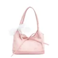 Elegante borsa a spalla rosa con fiocco a farfalla e ciondolo di perle per donna - con portachiavi / Rosa