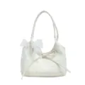 Elegante borsa sottobraccio bianca con fiocchi decorativi in rete e ciondolo di perle - con portachiavi / Bianco avorio
