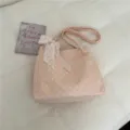 Sac cabas rose à pois de grande capacité avec bretelles tressées et nœud décoratif - Sac Seul (Sans Foulard) / Rose